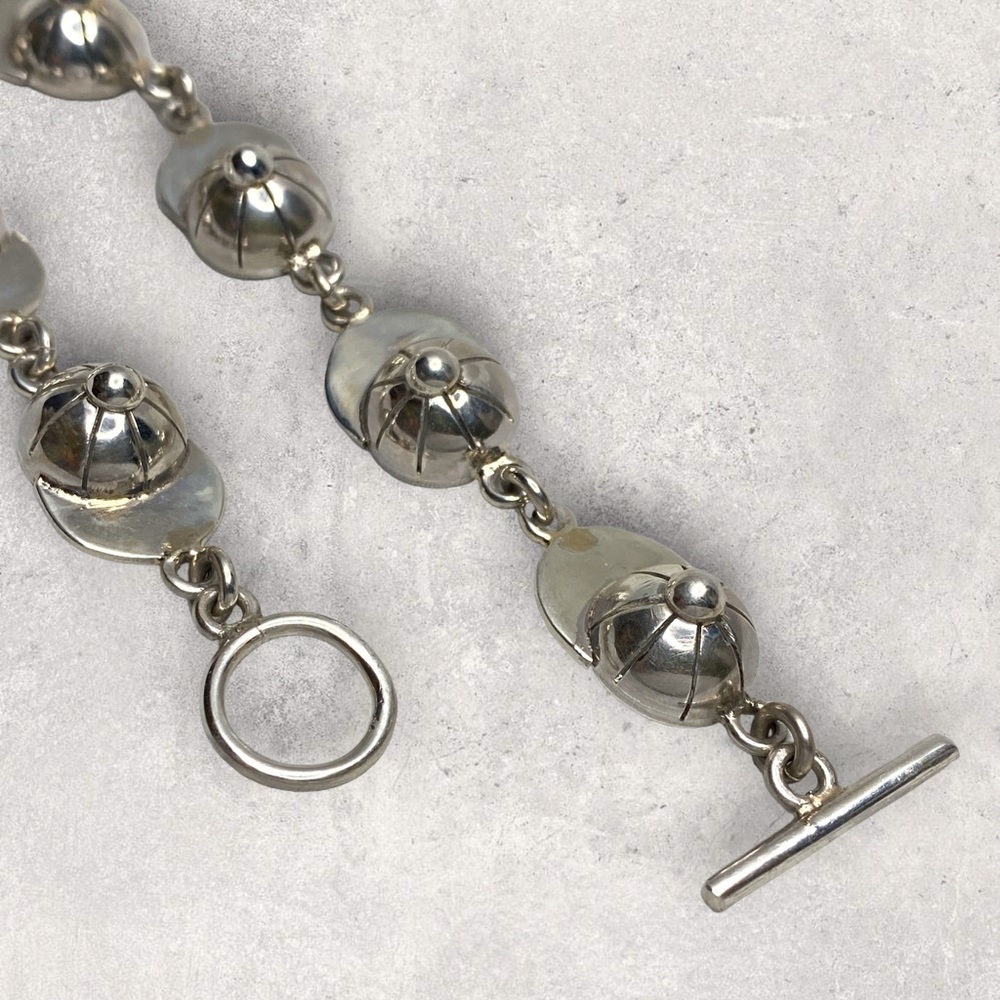 925 Mexico Sterling Silver Baseball Softball Sports Cap Hat Chain Bracelet 8” - Picture 4 of 5